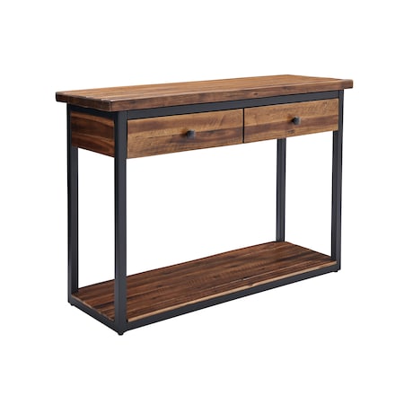 Claremont 43L Rustic Wood Console Table With Two Drawers And Low Shelf